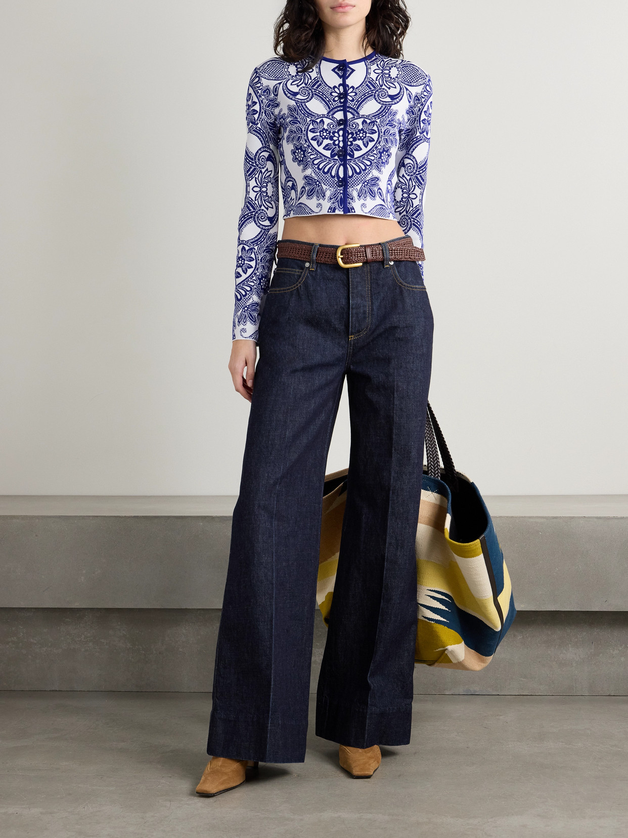 Etro Jacquard Knit Cardigan In Blue