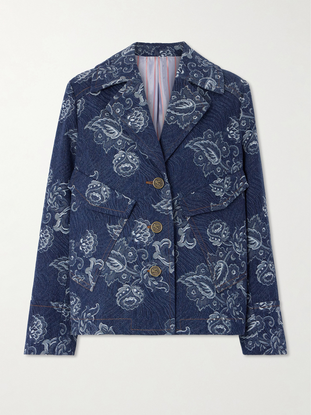 Etro Oversized Cotton-jacquard Jacket In Blue