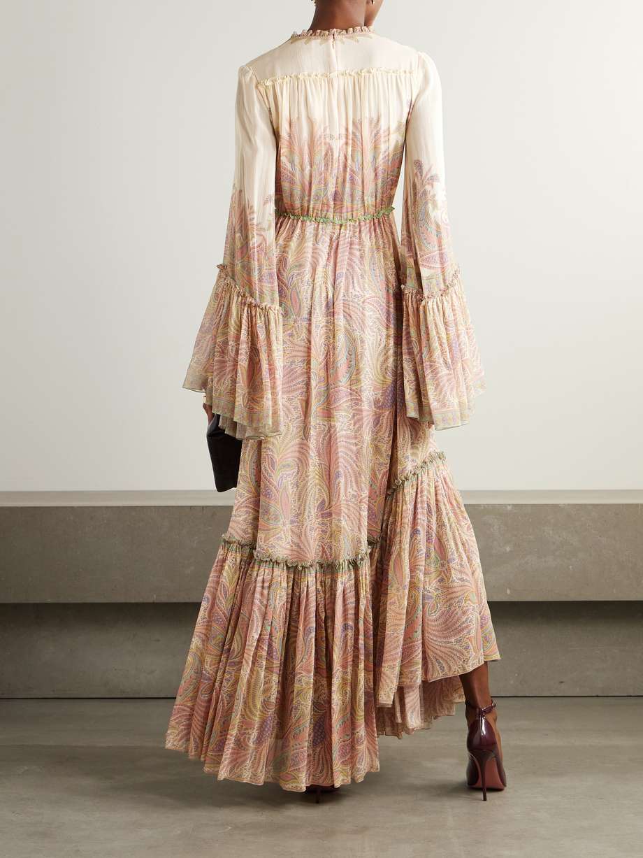 tiered ruffled printed silk-crepon maxi dress