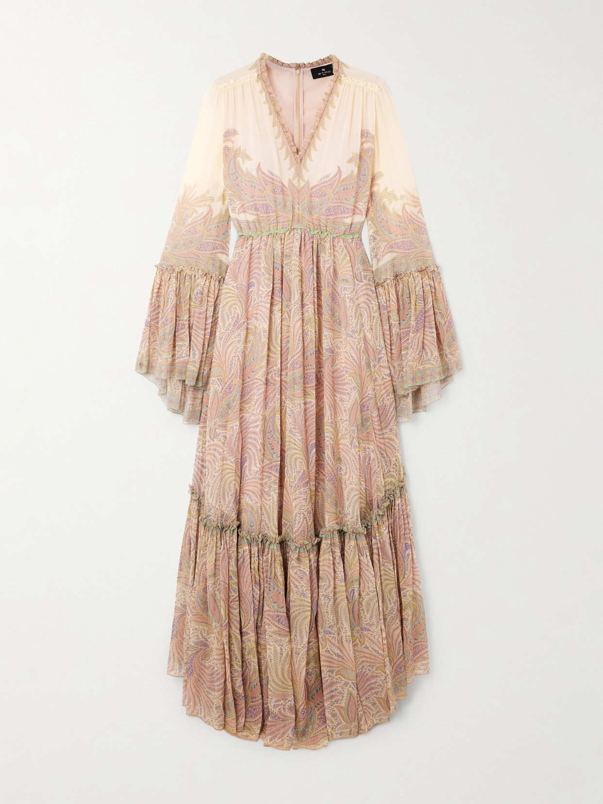 Etro Tiered Ruffled Printed Silk-crepon Maxi Dress In Multi