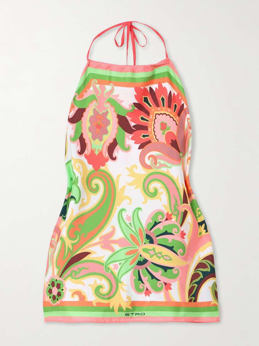 Etro Printed Silk-twill Halterneck Top