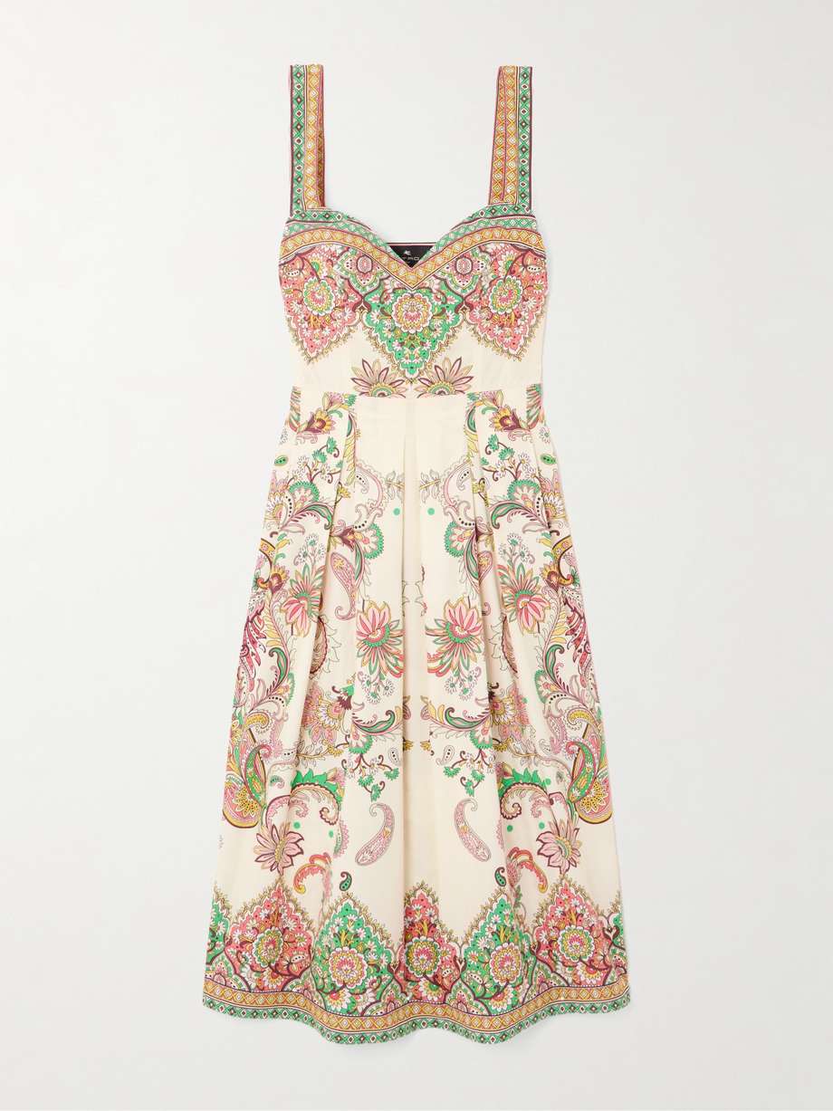 pleated printed cotton-poplin midi dress