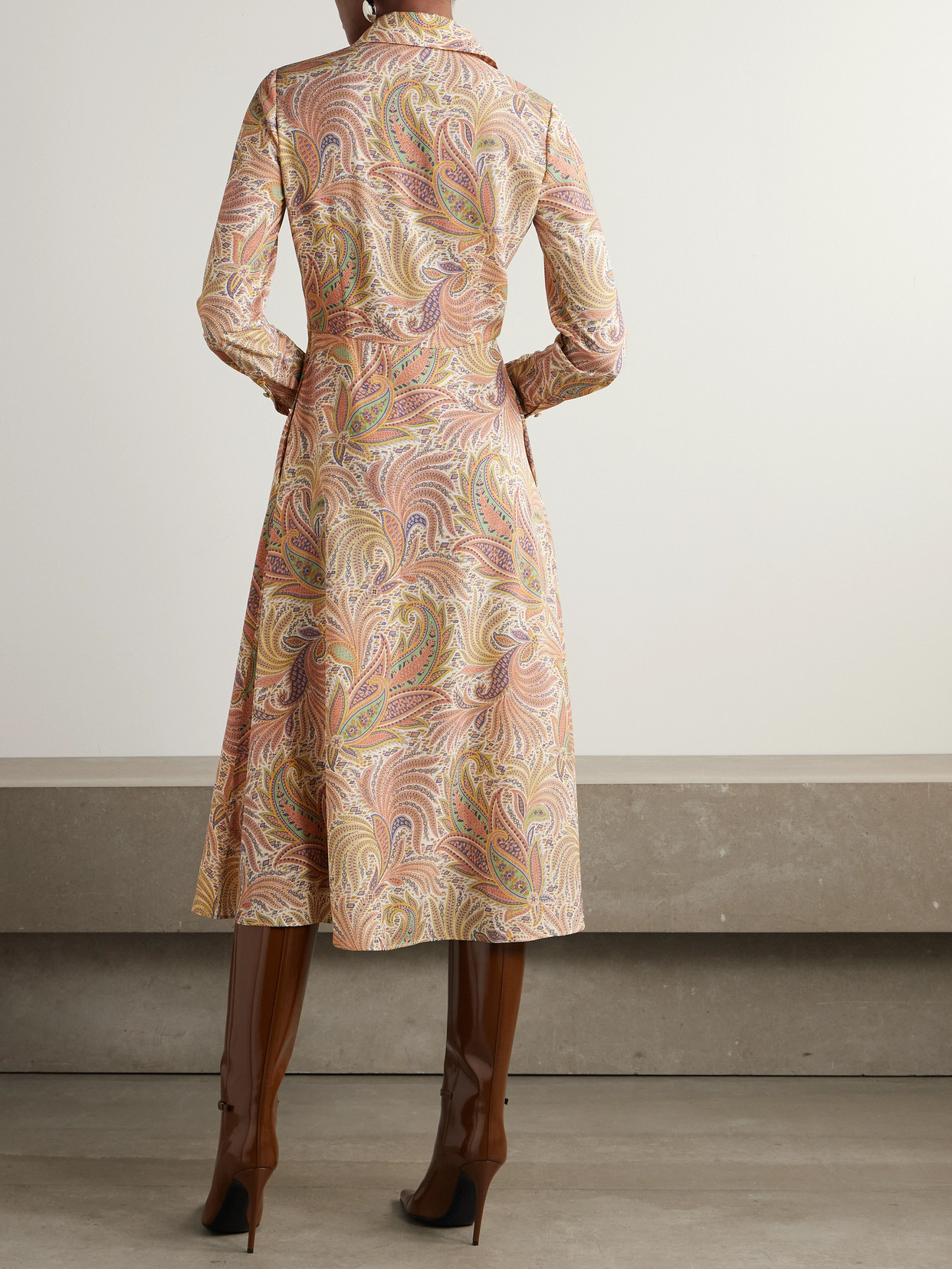Etro Printed Stretch-crepe Midi Dress In Brown