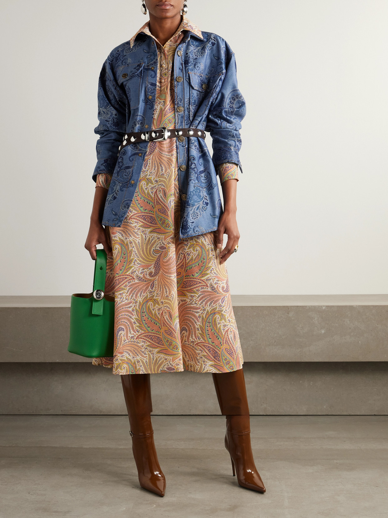 Etro Printed Stretch-crepe Midi Dress In Brown