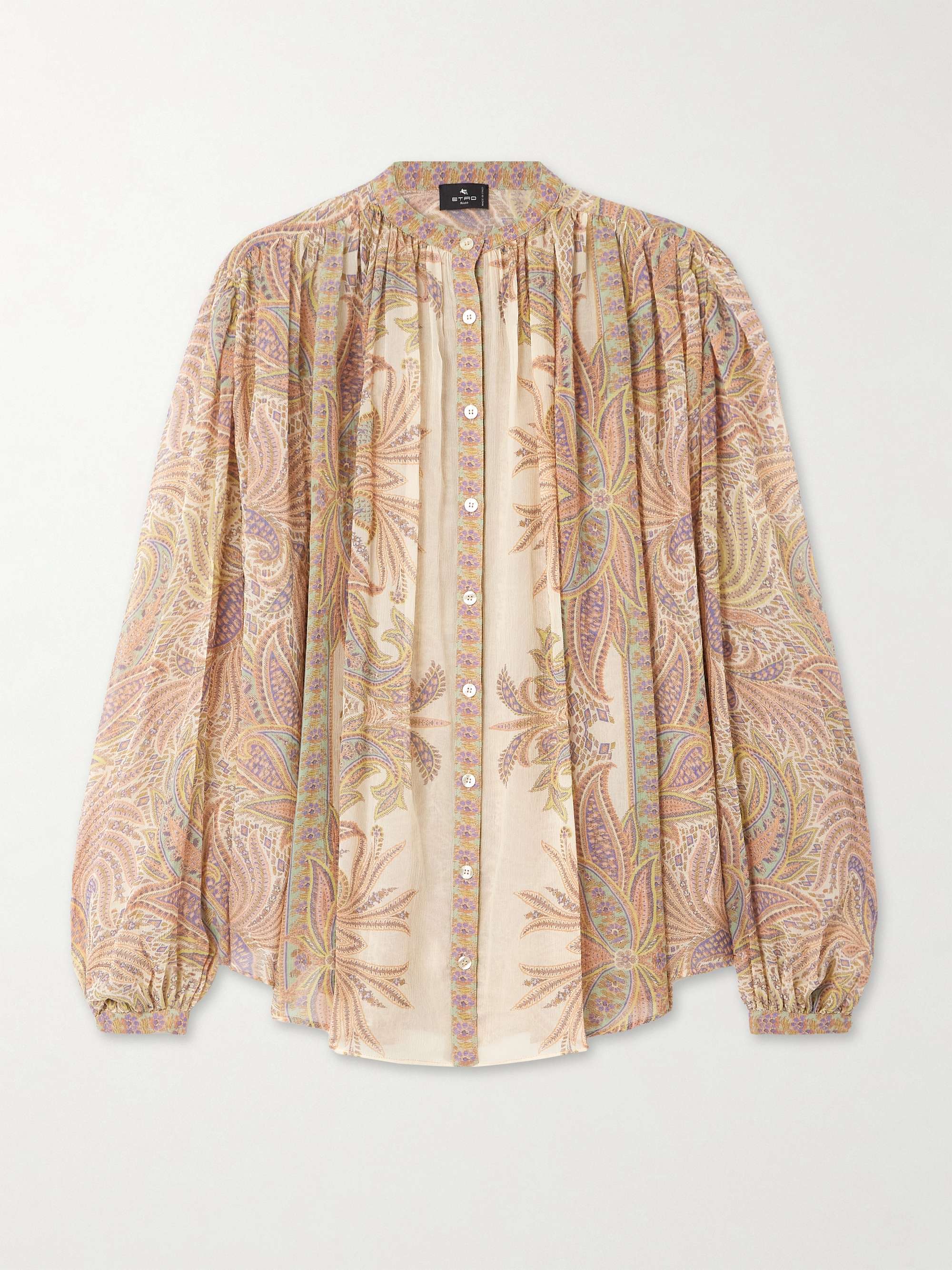 ETRO シルクシフォン ブラウス ペイズリープリント ギャザー入り