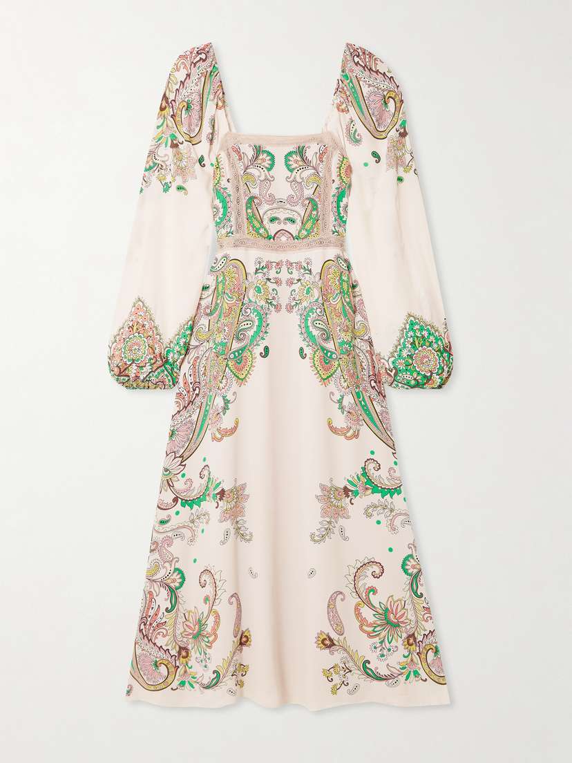 Etro Lace-trimmed Printed Crepe De Chine Midi Dress