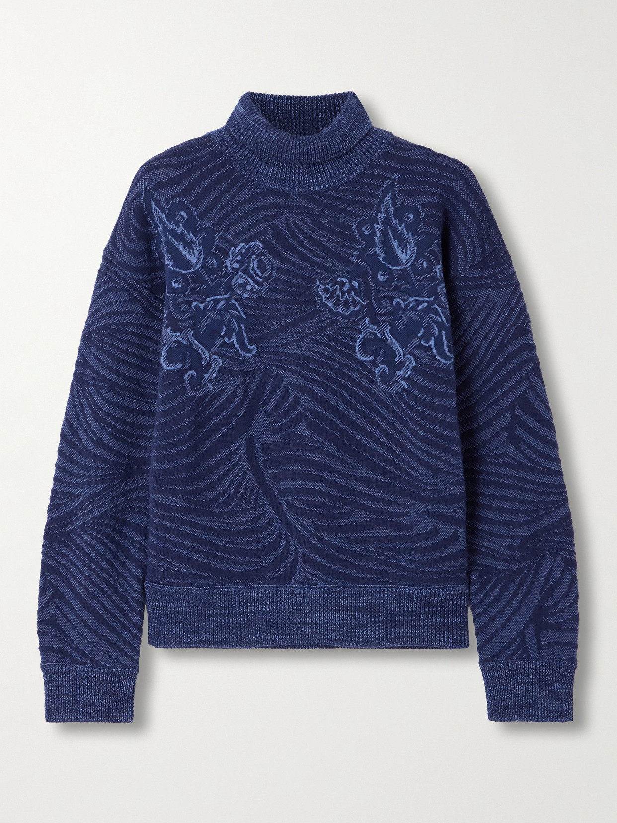 Etro Jacquard-knit Wool-blend Turtleneck Sweater In Blue