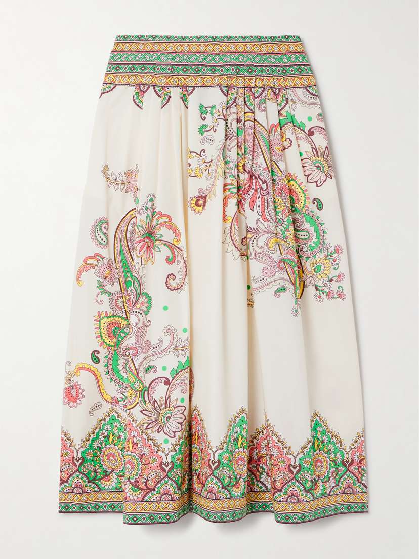 Etro Pleather Printed Cotton-poplin Midi Skirt