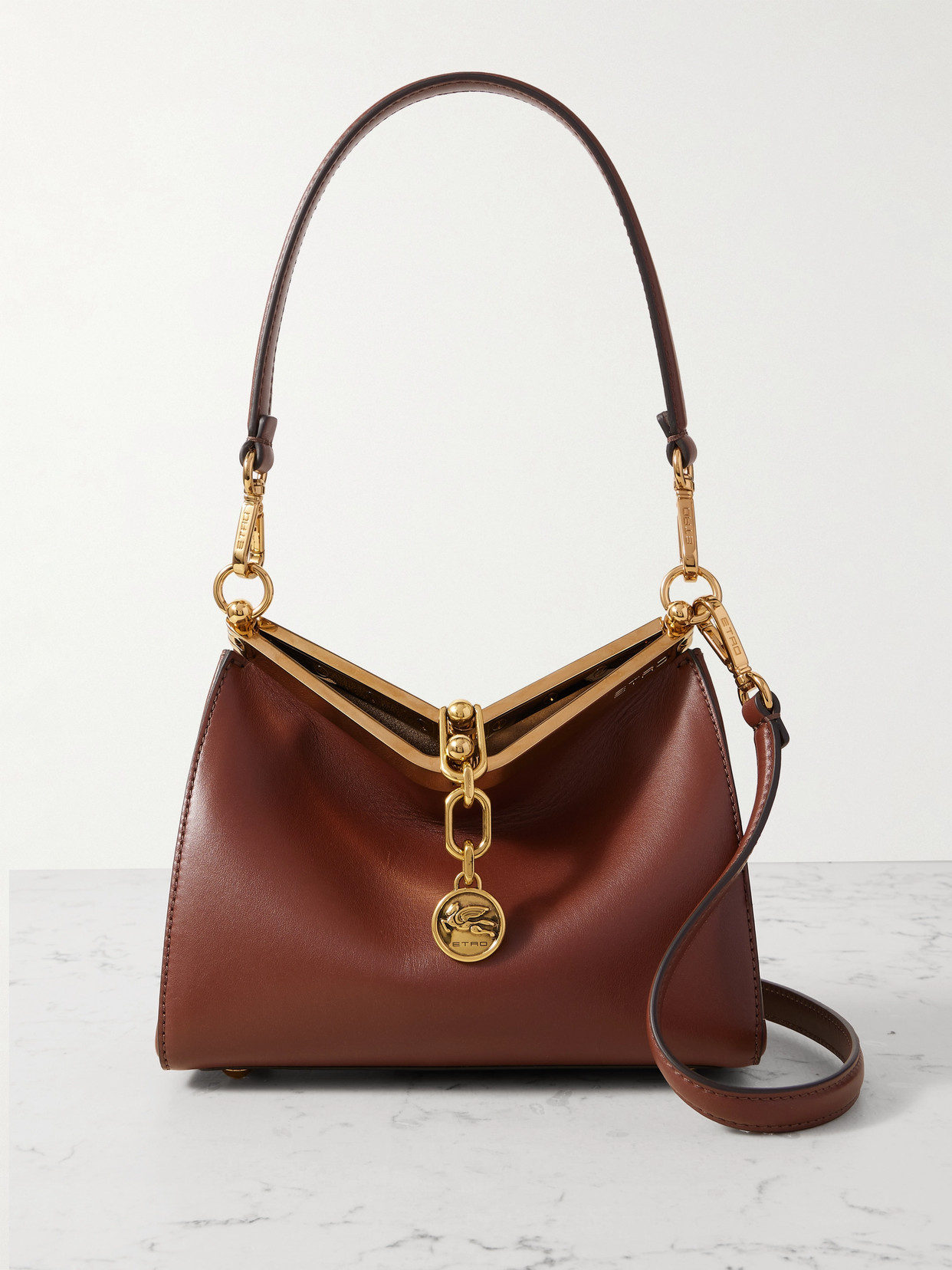 Etro Leather Shoulder Bag In Brown