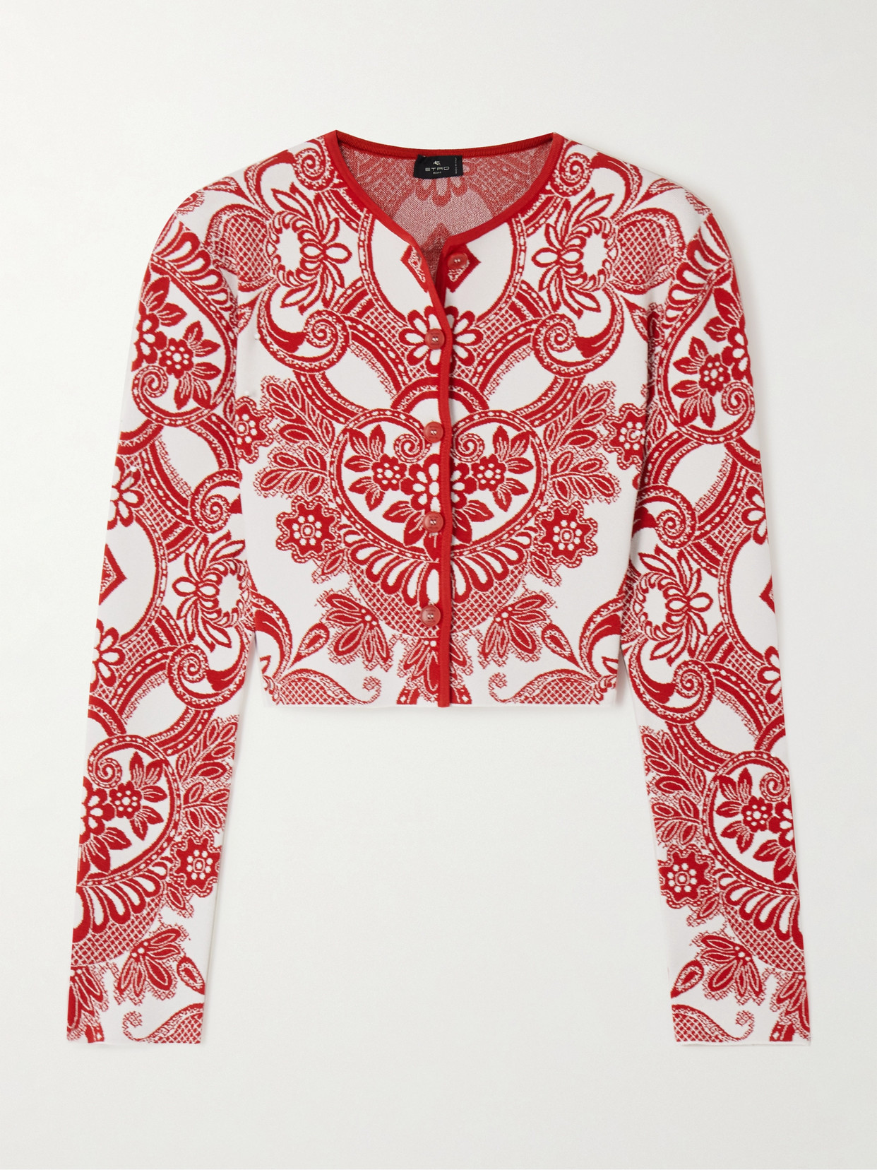 Etro Two-tone Cropped Cardigan In Red