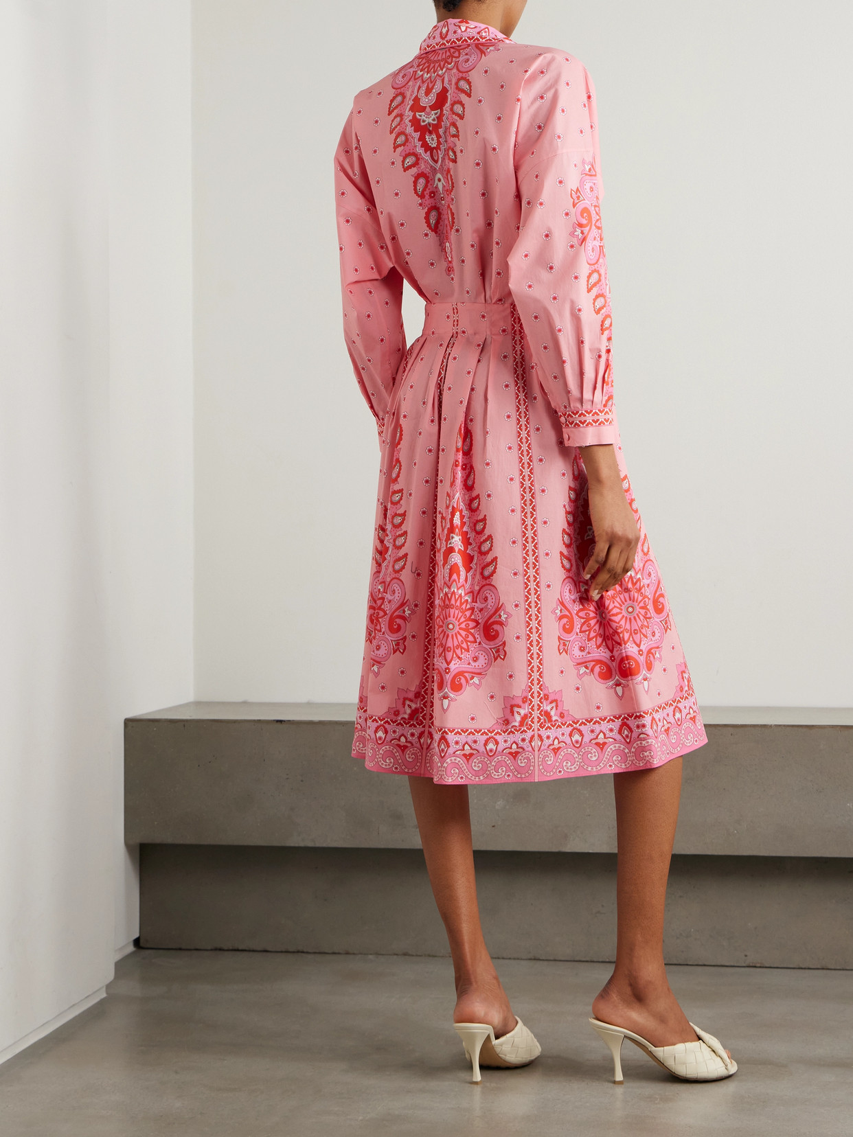 Etro Floral-patterned Stretch Cotton Midi Dress With V-neck In Pink