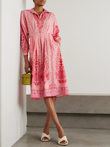 Etro Pleated printed cotton-blend poplin midi shirt dress