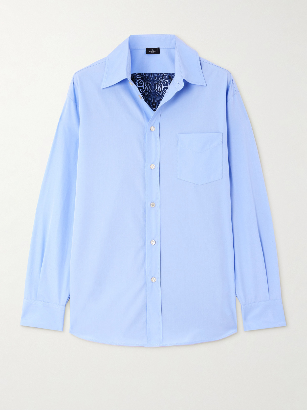 Etro Paisley-print Silk Twill-and Cotton-poplin Shirt In Blue