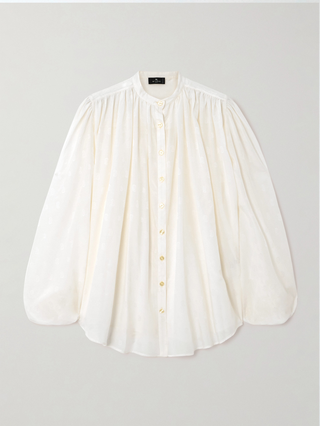 Etro - Pleated Paisley-print Cotton And Silk-blend Blouse - White