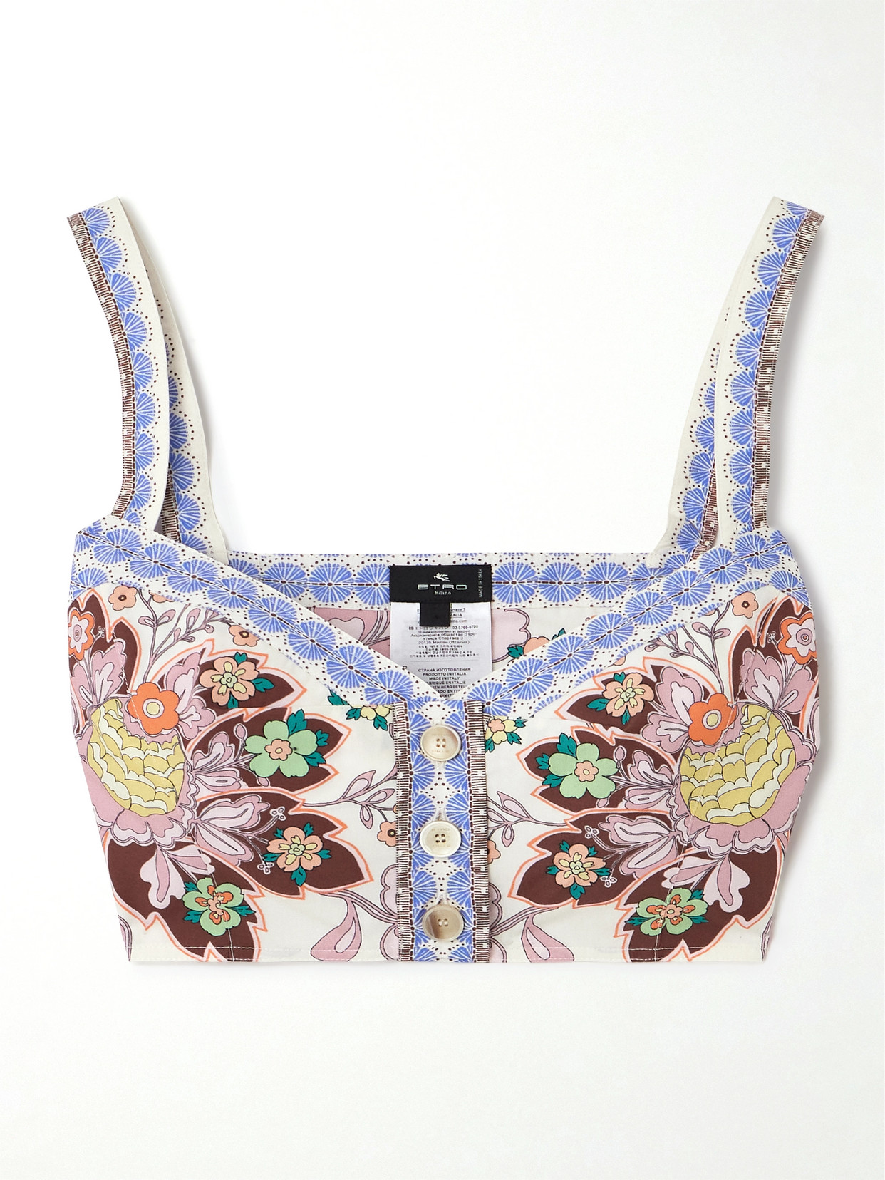 Etro Cropped Floral-print Cotton-poplin Top In White