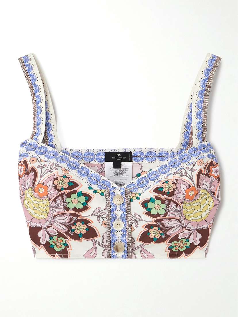 Etro Cropped Floral-print Cotton-poplin Top