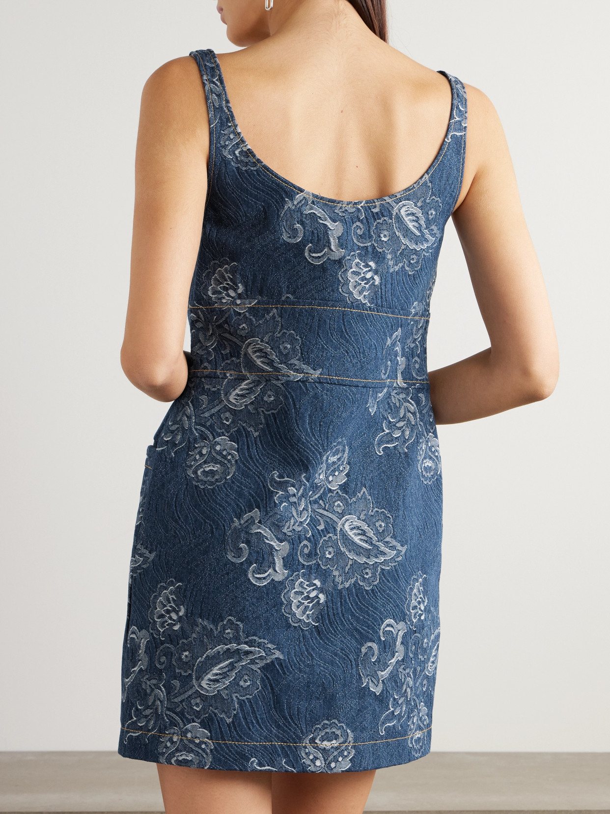 Shop Etro Denim-jacquard Mini Dress In Blue