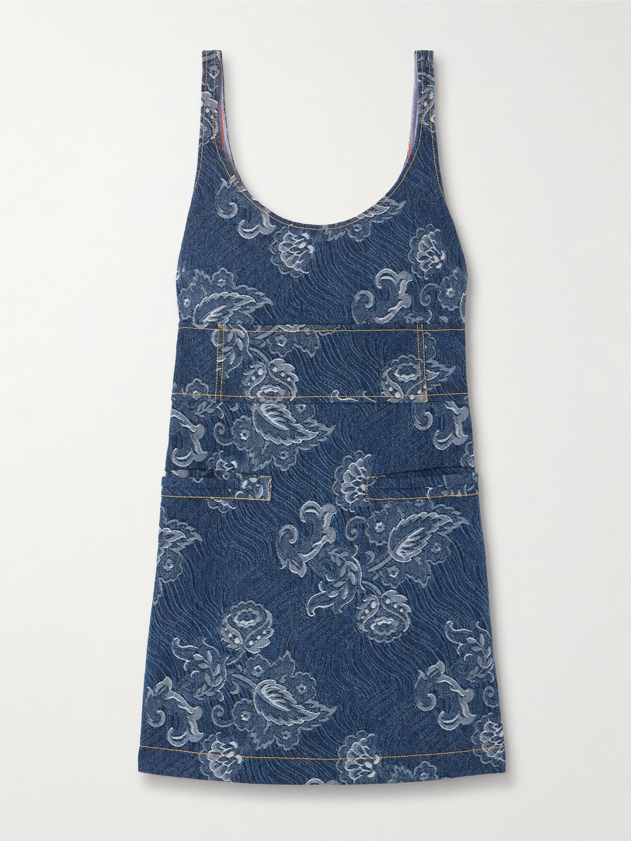Shop Etro Denim-jacquard Mini Dress In Blue