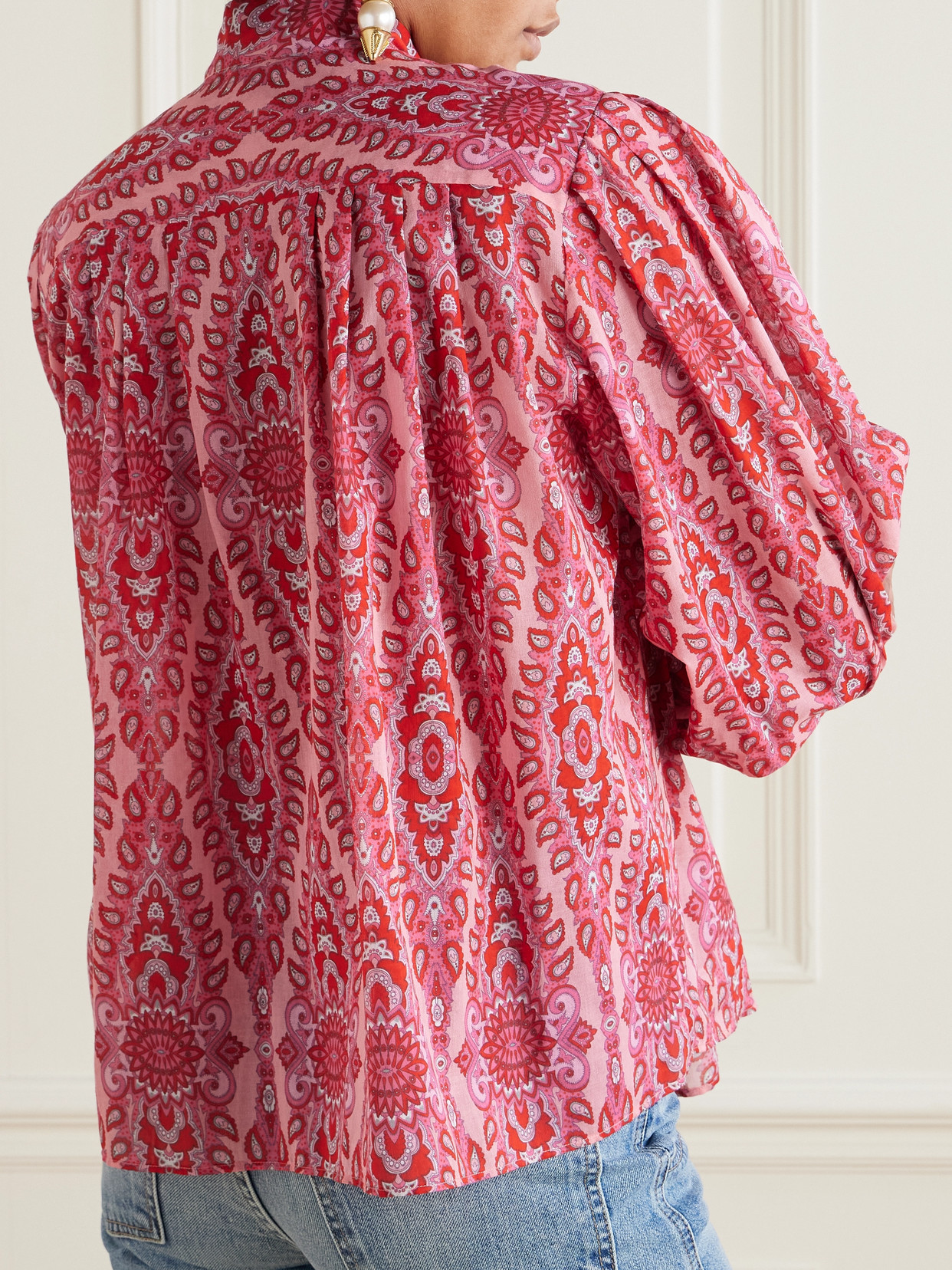 ETRO PUSSY-BOW PLEATED PAISLEY-PRINT COTTON-POPLIN BLOUSE