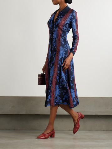 Etro Floral jacquard-knit midi shirt dress