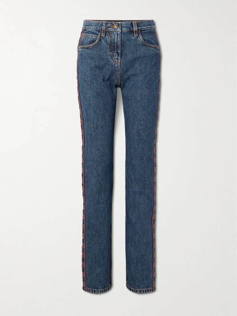 Etro Embroidered High-rise Slim-leg Jeans