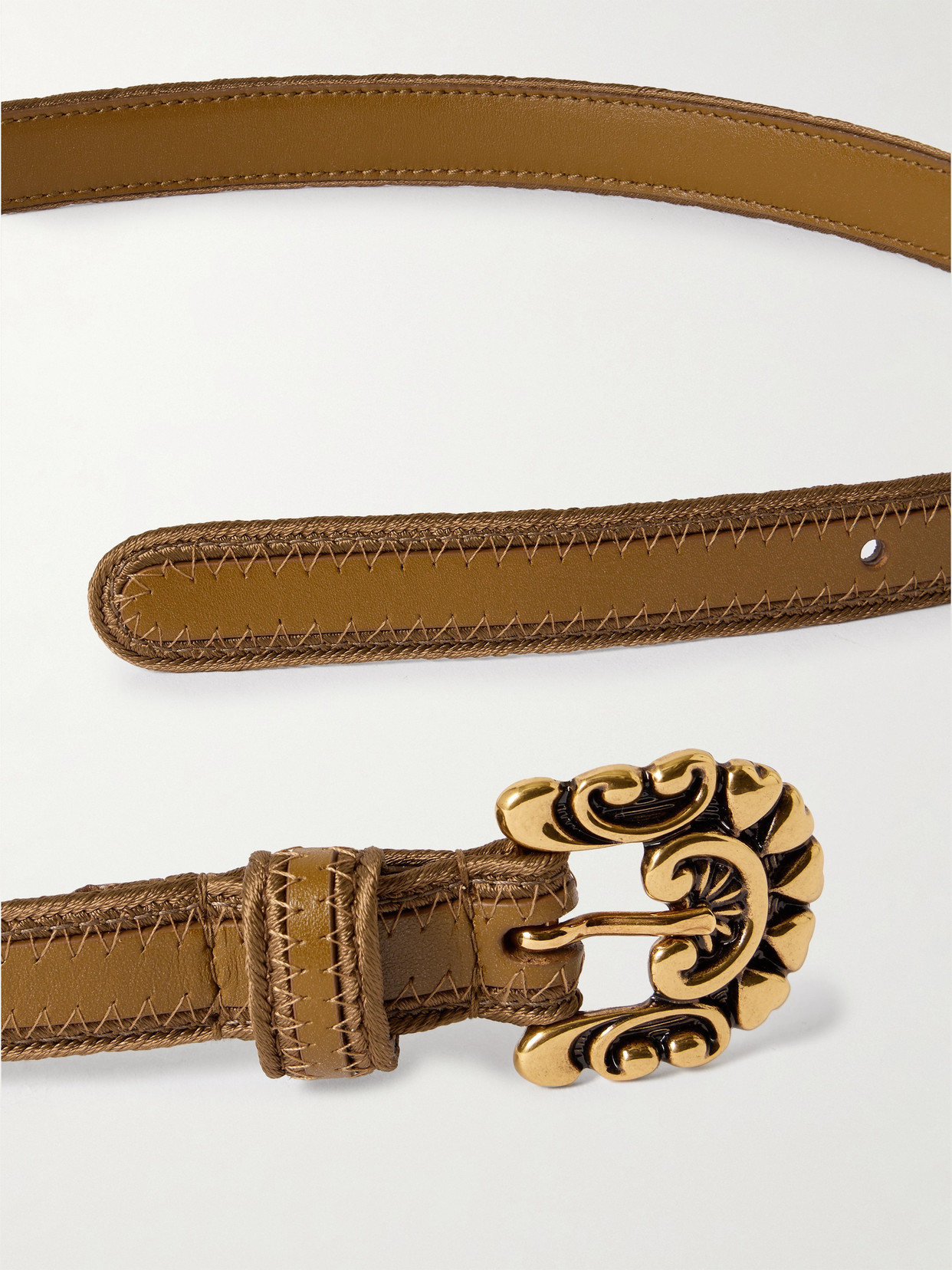 Etro Cord-trimmed Leather Belt In Brown