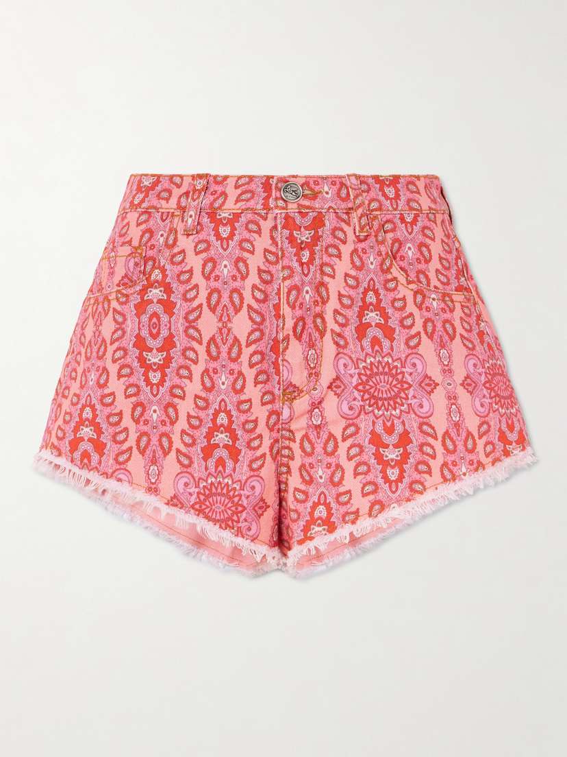 Etro Frayed Paisley-print Denim Shorts
