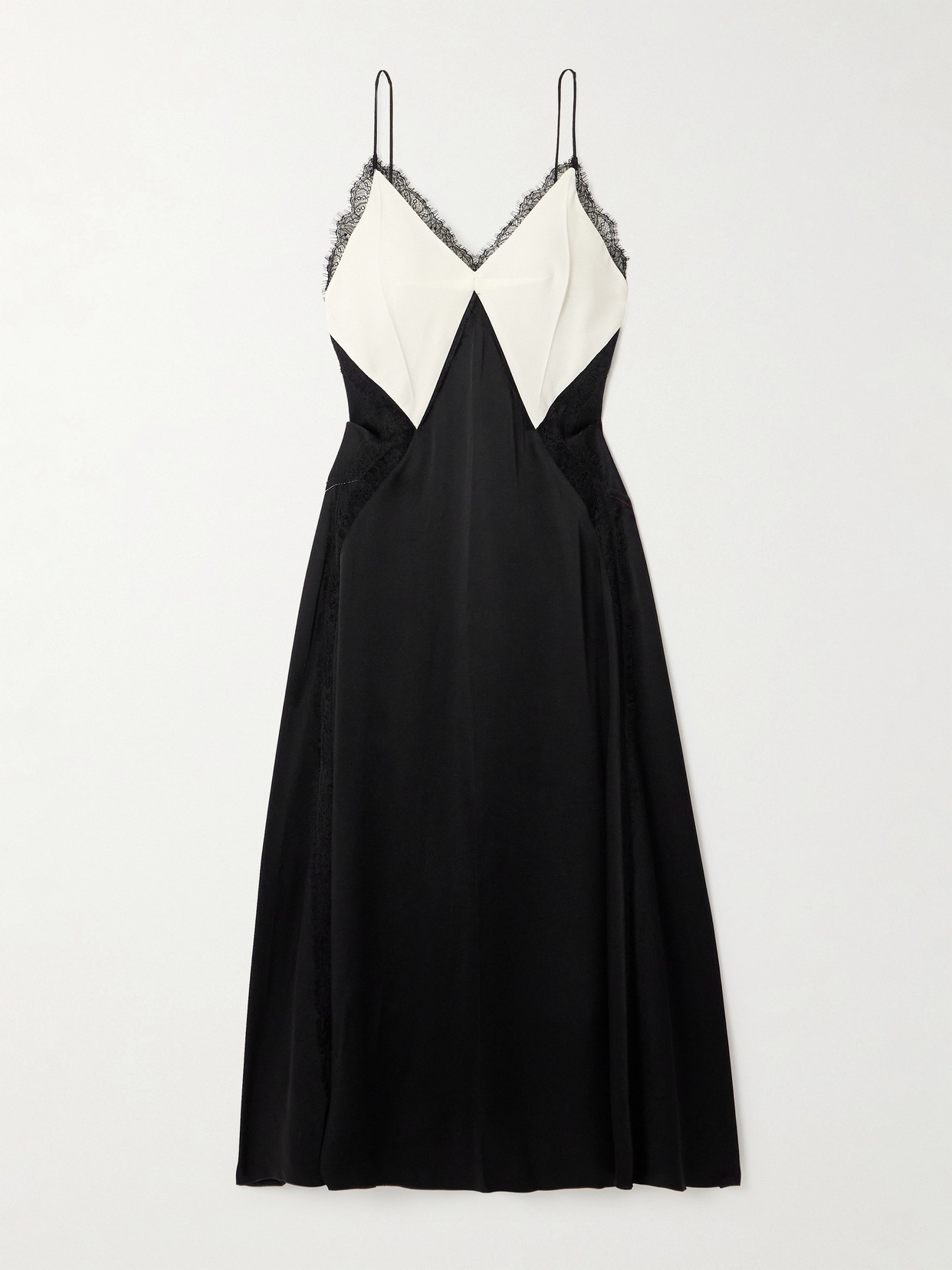 Victoria Beckham Lace-trimmed Satin Midi Dress In Black