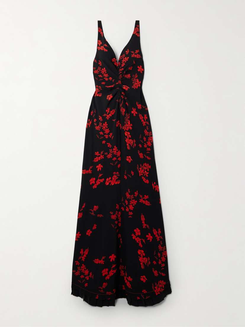 Victoria Beckham Open-back Tie-detailed Gathered Floral-print Crepe Maxi Dress