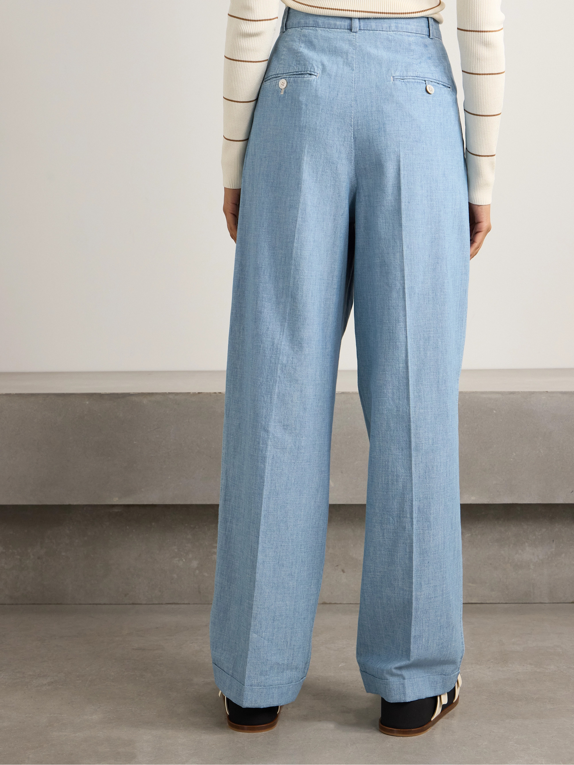 Polo Ralph Lauren Pleated cotton-chambray wide-leg pants