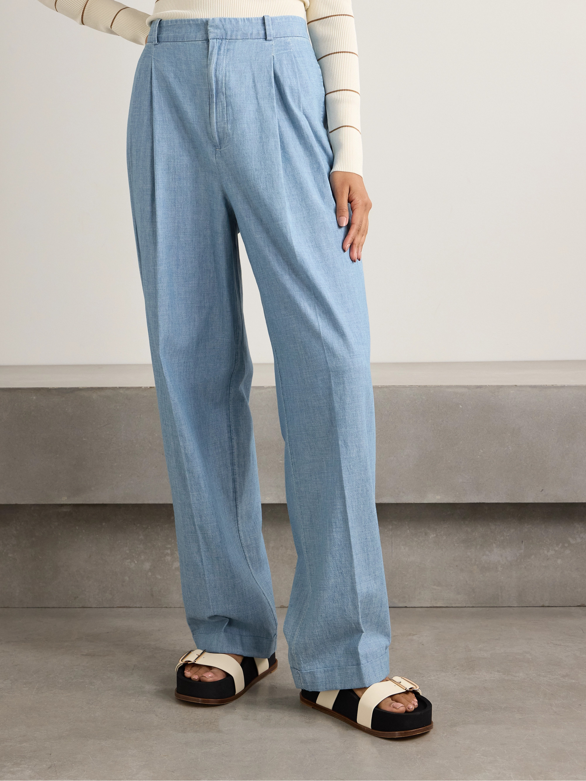 Polo Ralph Lauren Pleated cotton-chambray wide-leg pants