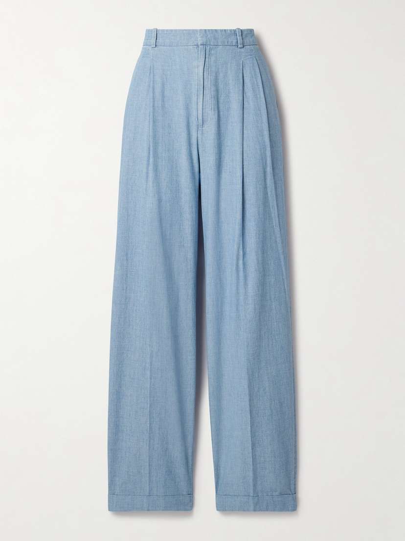 Polo Ralph Lauren Pleated Cotton-chambray Wide-leg Pants