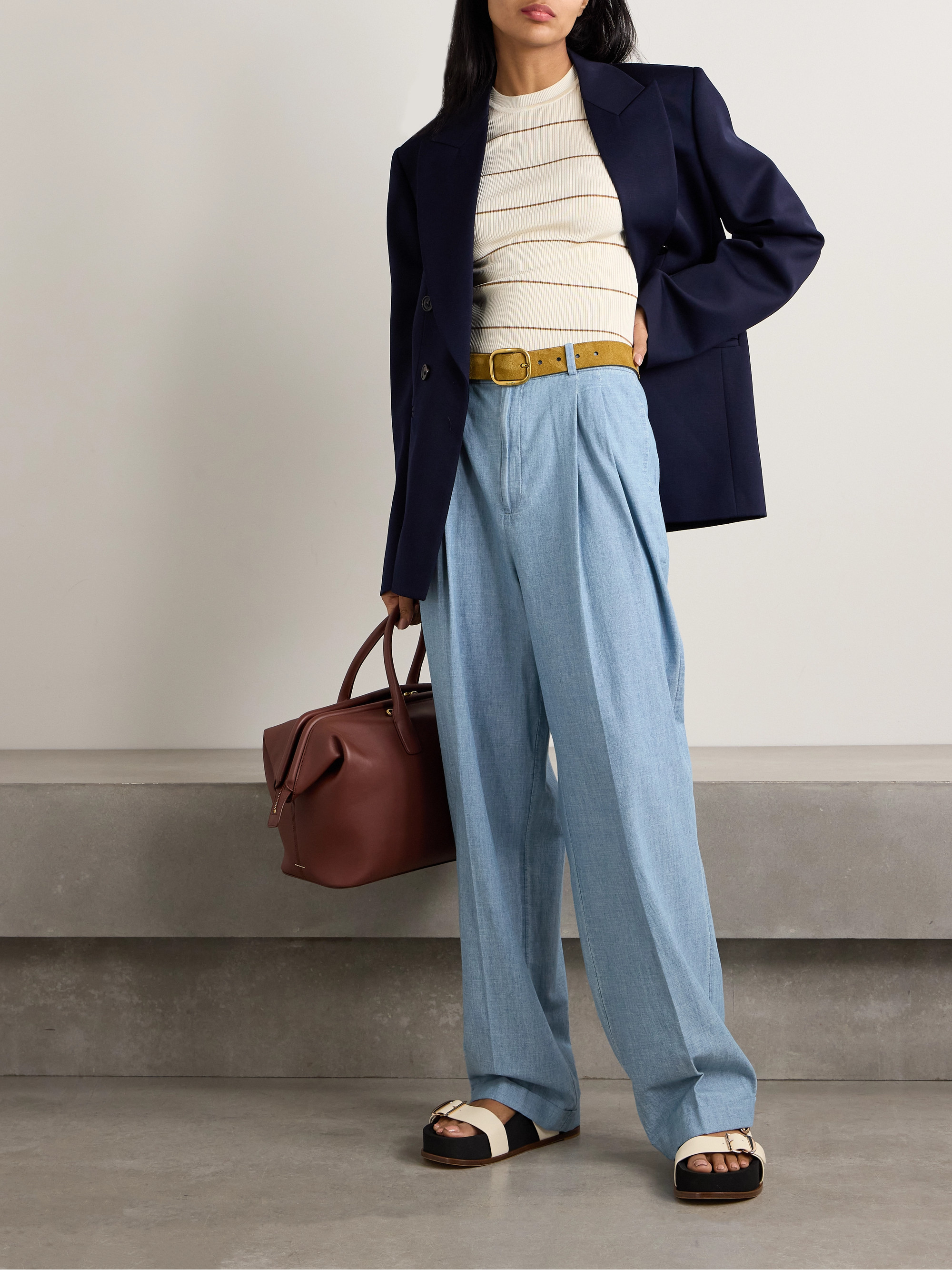 Polo Ralph Lauren Pleated cotton-chambray wide-leg pants