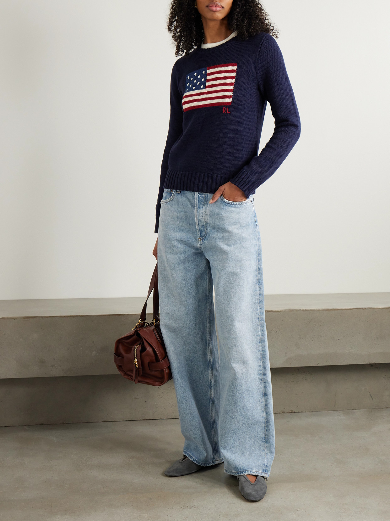 Polo Ralph Lauren Long Sleeve Crew Neck Polo Jumper In Hunter Navy Multi