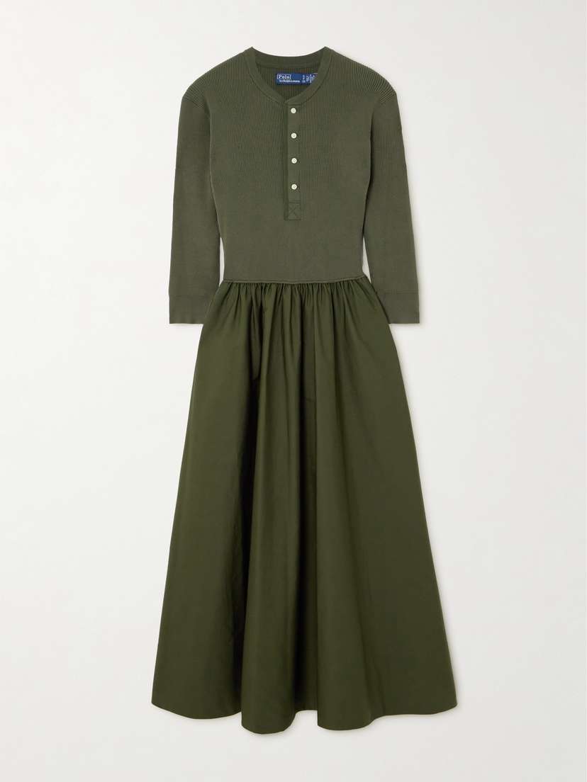 Polo Ralph Lauren Ribbed-knit And Cotton-poplin Midi Dress - Women's Clothing