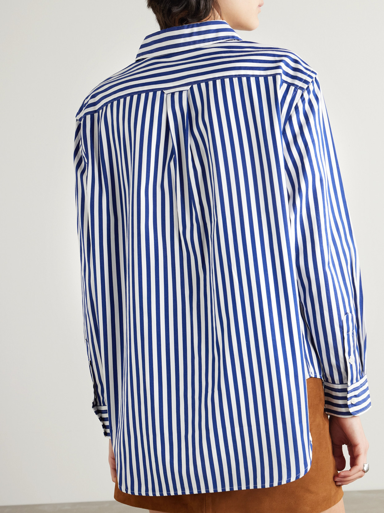 Polo Ralph Lauren Embroidered Striped Cotton-poplin Shirt In Blue