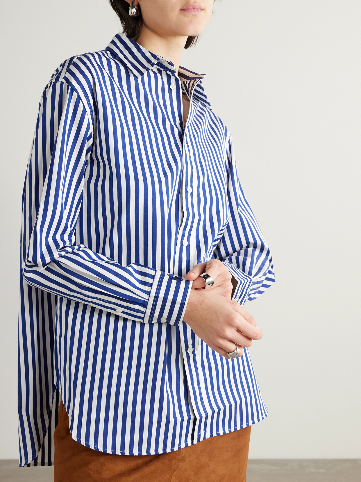 Polo Ralph Lauren Embroidered Striped Cotton-poplin Shirt In Blue