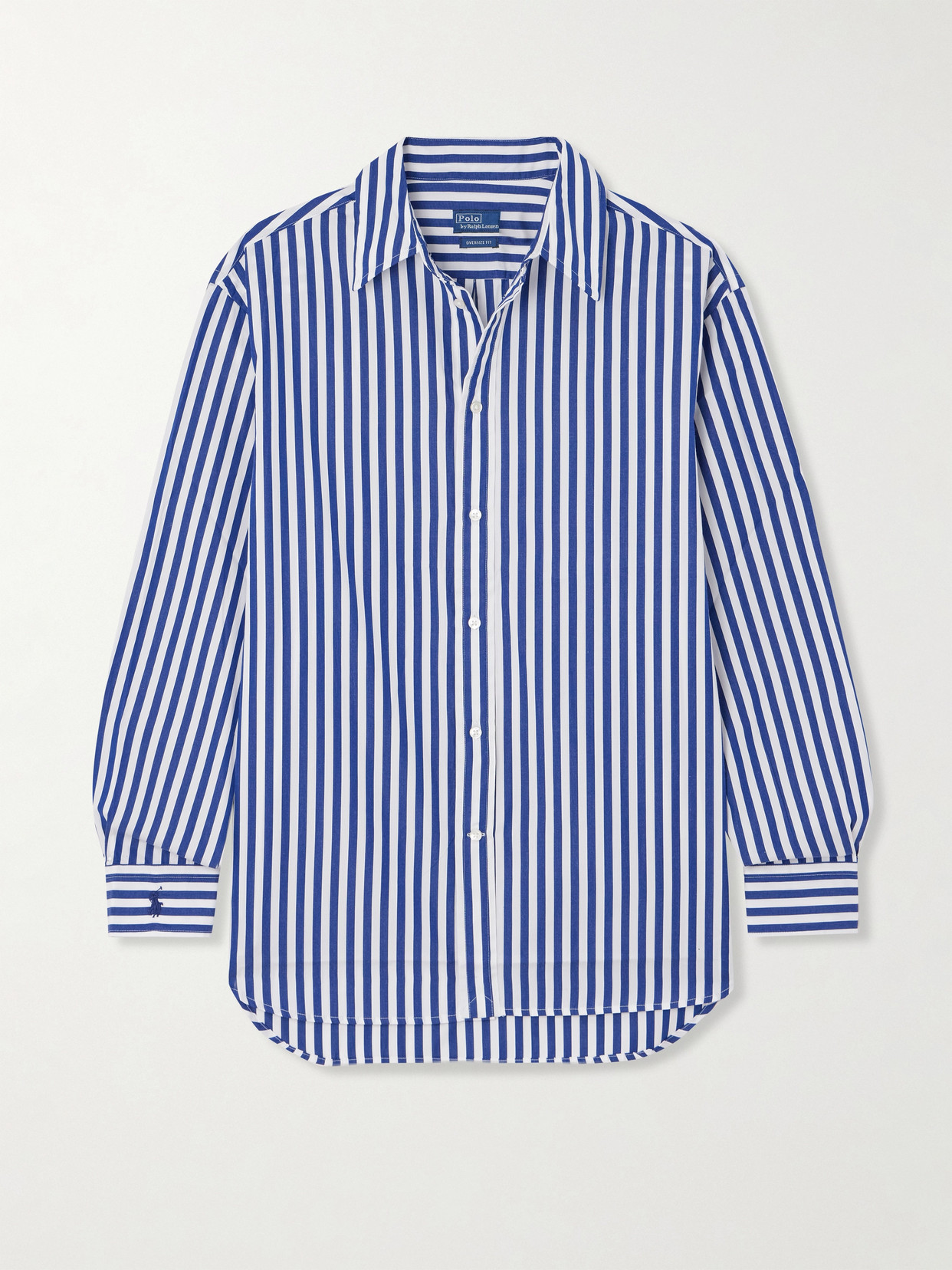 Polo Ralph Lauren Embroidered Striped Cotton-poplin Shirt In Blue