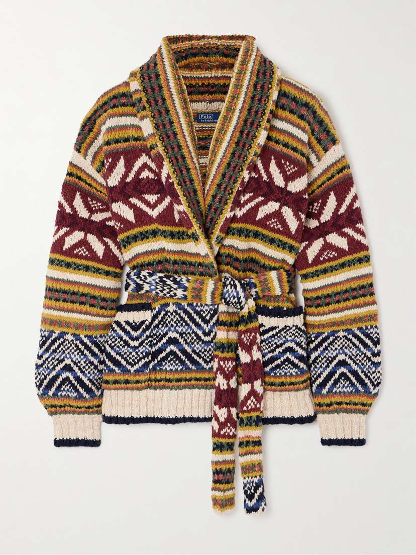 Polo Ralph Lauren Belted Jacquard-knit Cotton, Linen And Wool-blend Cardigan