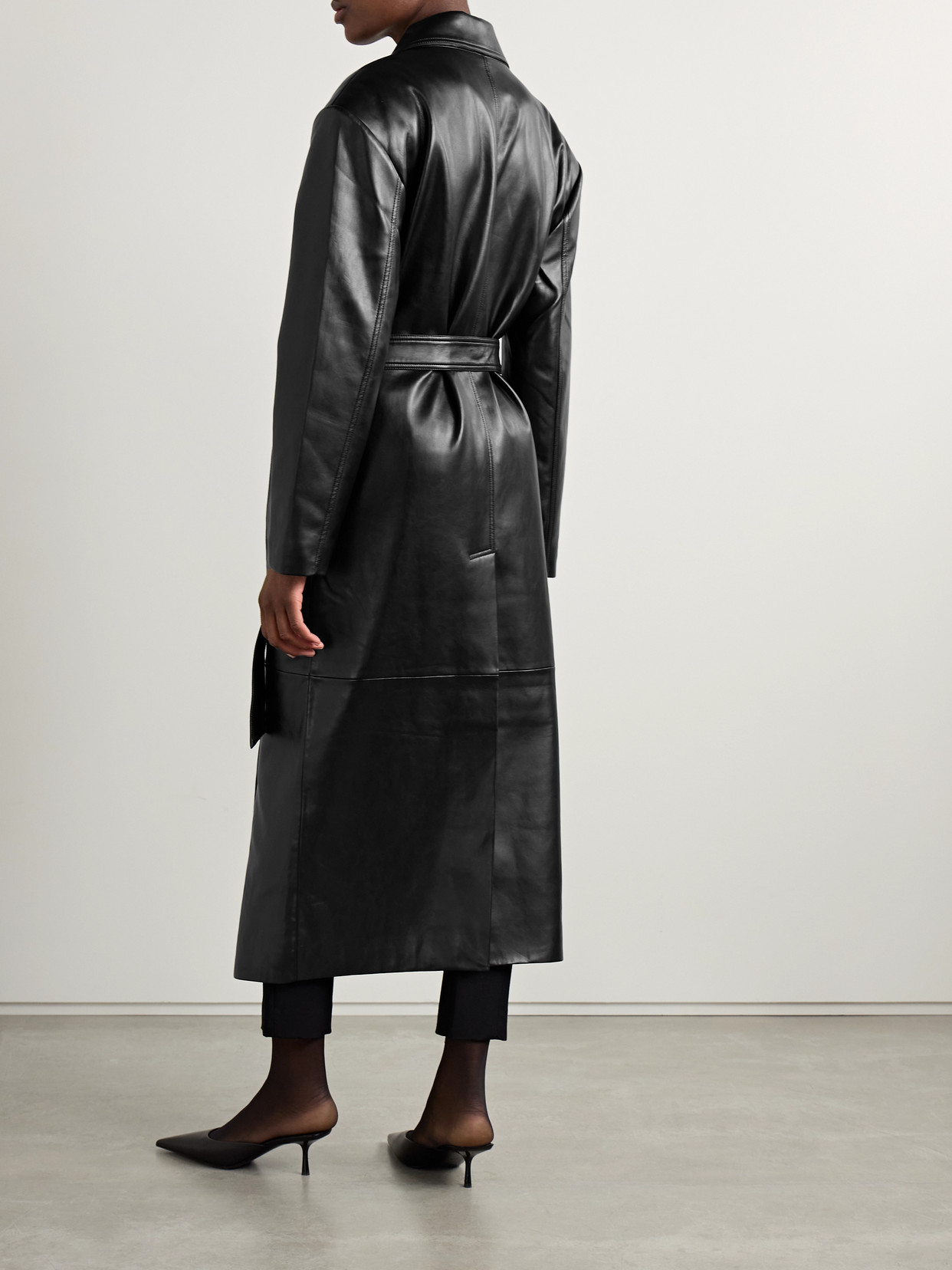 THE FRANKIE SHOP TINA BELTED DOUBLE-BREASTED FAUX LEATHER TRENCH COAT