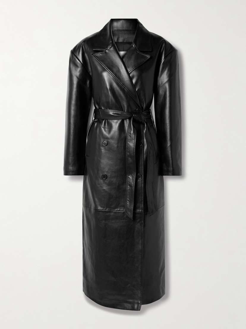 The Frankie Shop Tina Belted Double-breasted Faux Leather Trench Coat