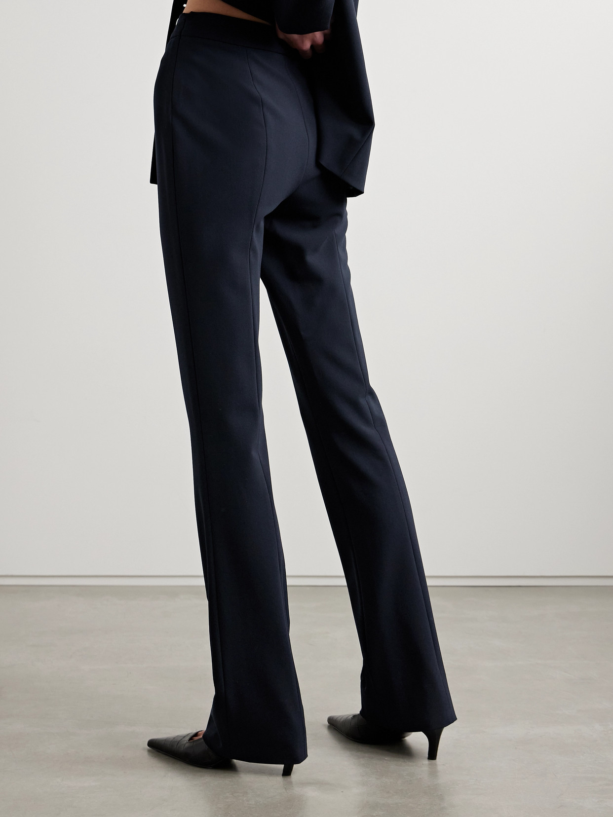 Fforme Jem Wool-blend Crepe Flared Pants In Blue