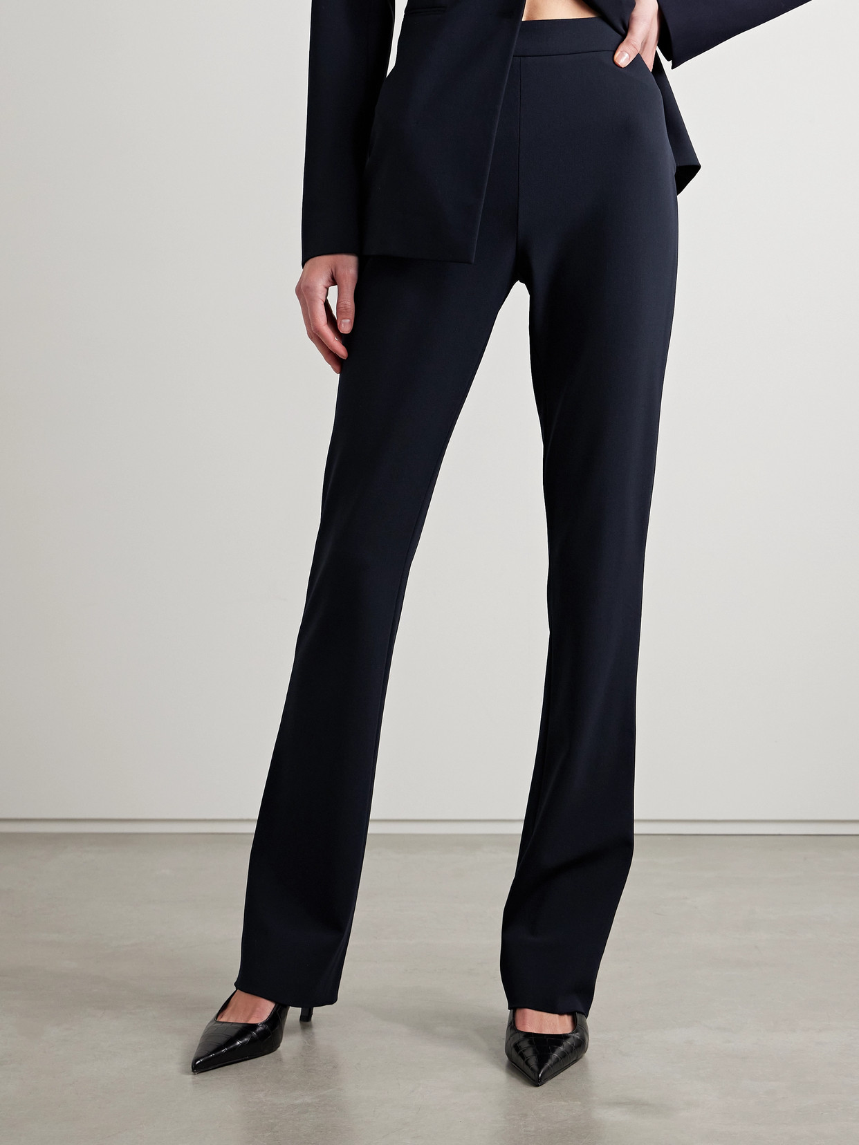 Fforme Jem Wool-blend Crepe Flared Pants In Blue