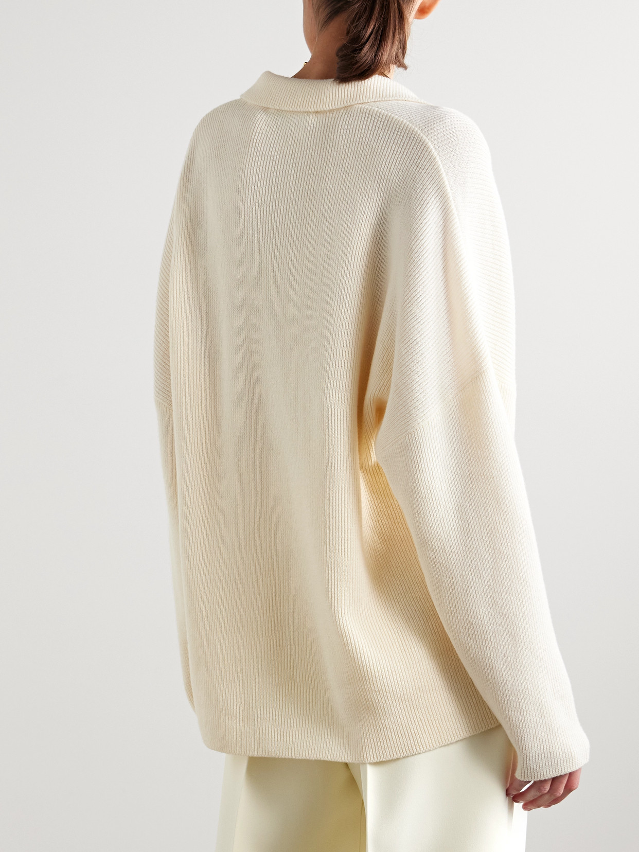 FFORME LOUISE RIBBED MERINO WOOL AND CASHMERE-BLEND POLO SWEATER