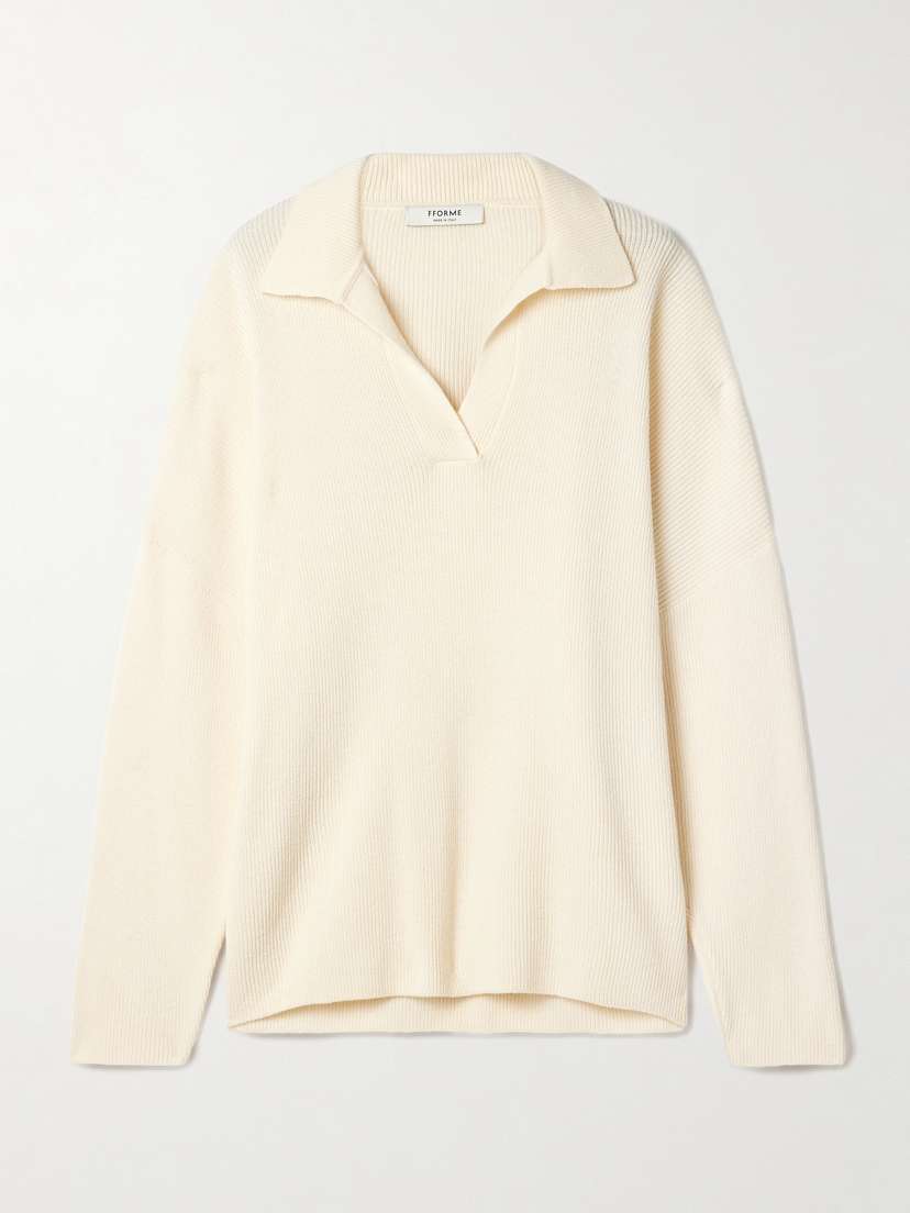 FFORME Louise Ribbed Merino Wool And Cashmere-blend Polo Sweater