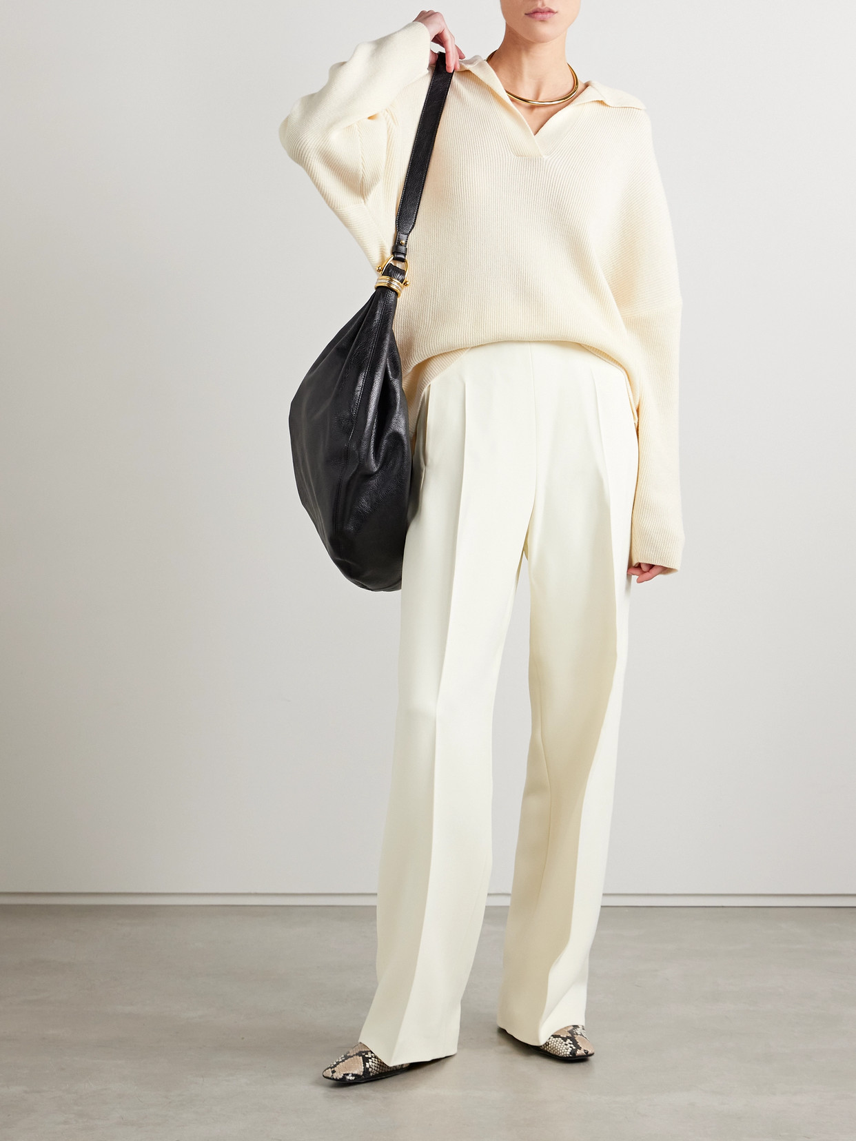 FFORME LOUISE RIBBED MERINO WOOL AND CASHMERE-BLEND POLO SWEATER
