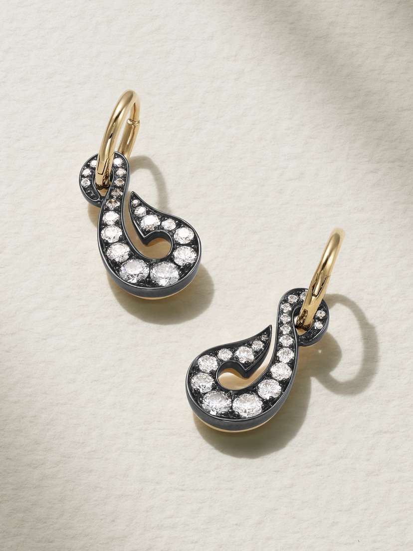 JESSICA MCCORMACK Hello Sailor Off The Hook Gypset 18-karat Yellow And Blackened Gold Diamond Hoop Earrings