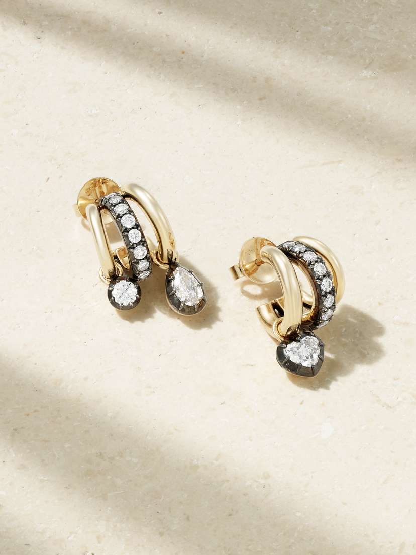 JESSICA MCCORMACK Multi-shape Tripset 18-karat Yellow And Blackened White Gold Diamond Hoop Earrings
