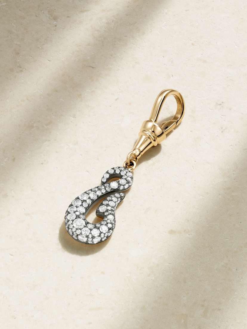 JESSICA MCCORMACK Hello Sailor Off The Hook Small 18-karat Yellow And Blackened White Gold Diamond Pendant