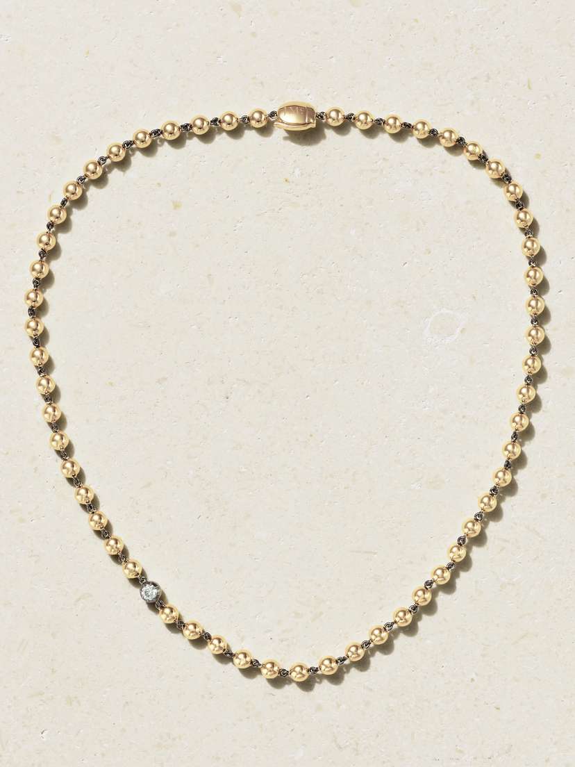 JESSICA MCCORMACK Ball N Chain 16" 18-karat Gold And Blackened Platinum Diamond Necklace